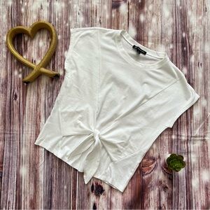 INC International Concepts White Short Sleeve Tie-Front Tee